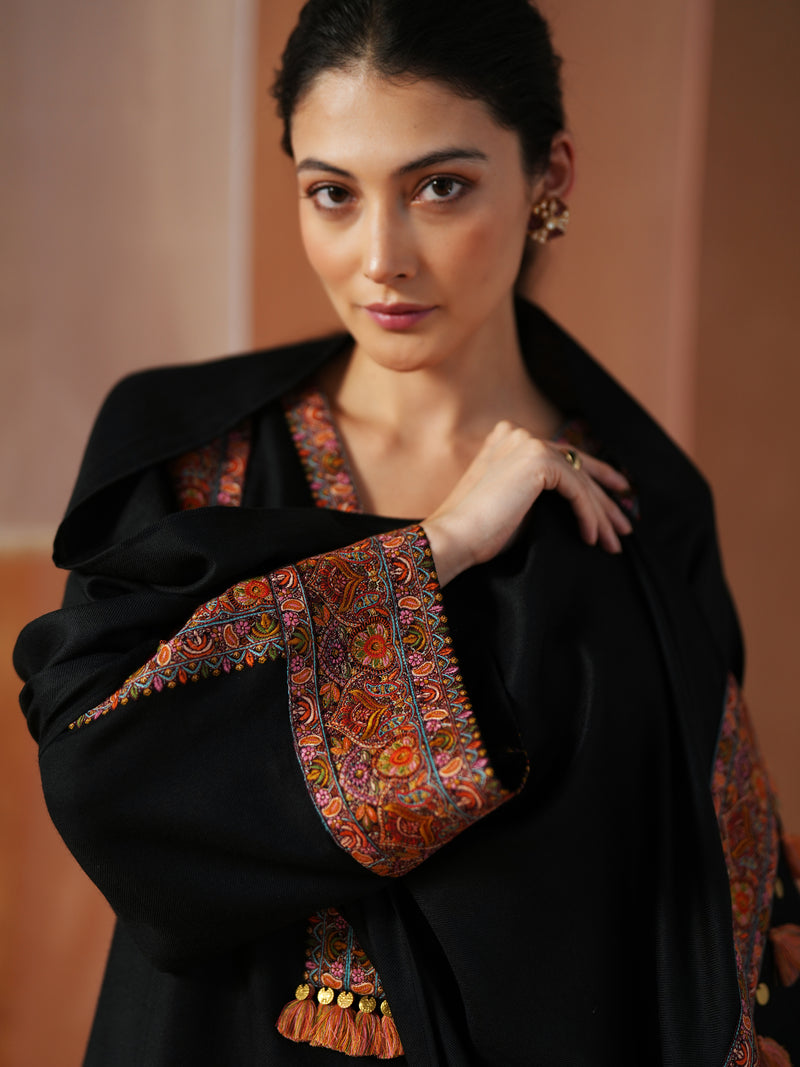BLACK PASHMINA STRAIGHT KURTA WITH PANT AND STOLE