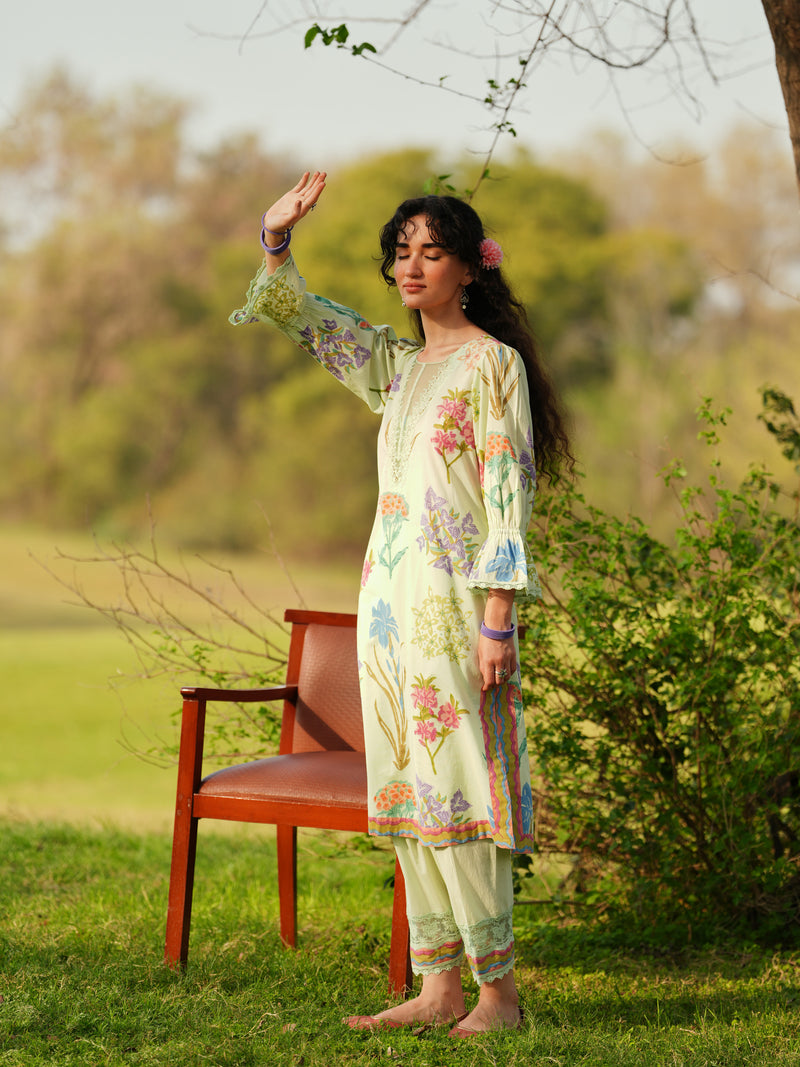 PHOOL BAGH STRAIGHT KURTA WITH SALWAR AND DUPATTA SET - SET OF 3