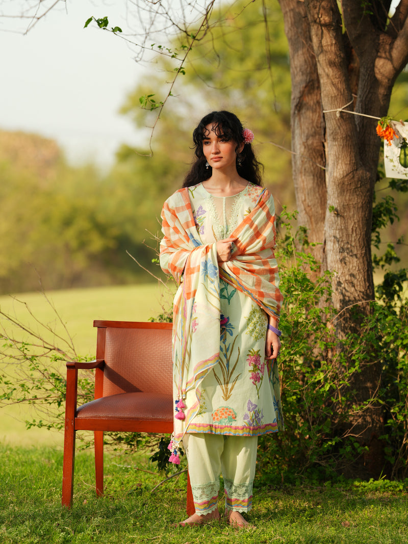 PHOOL BAGH STRAIGHT KURTA WITH SALWAR AND DUPATTA SET - SET OF 3