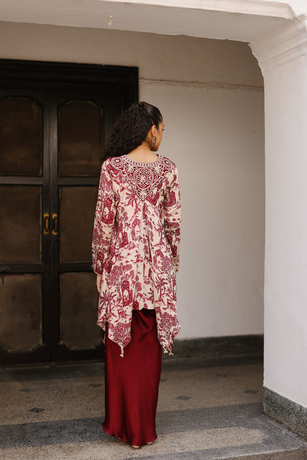 Machan Asymmetrical Kurta With Dhoti Skirt-Set of 2