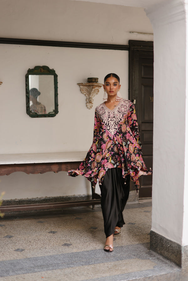 Raat Rani Asymmetrical Kurta With Dhoti Skirt-Set of 2