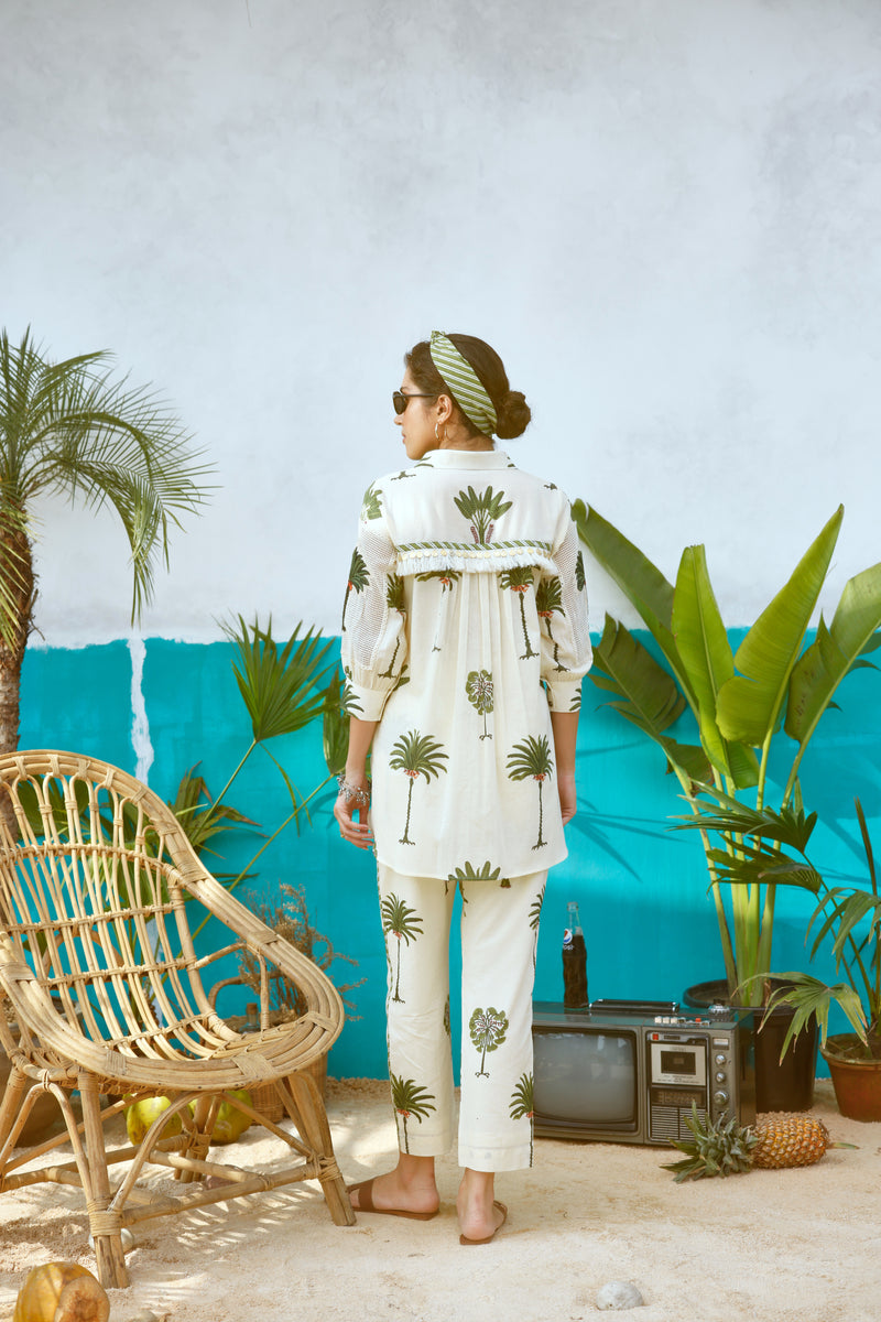 Green Palm Tree Shirt and Pant Co-ord set- Set of 2