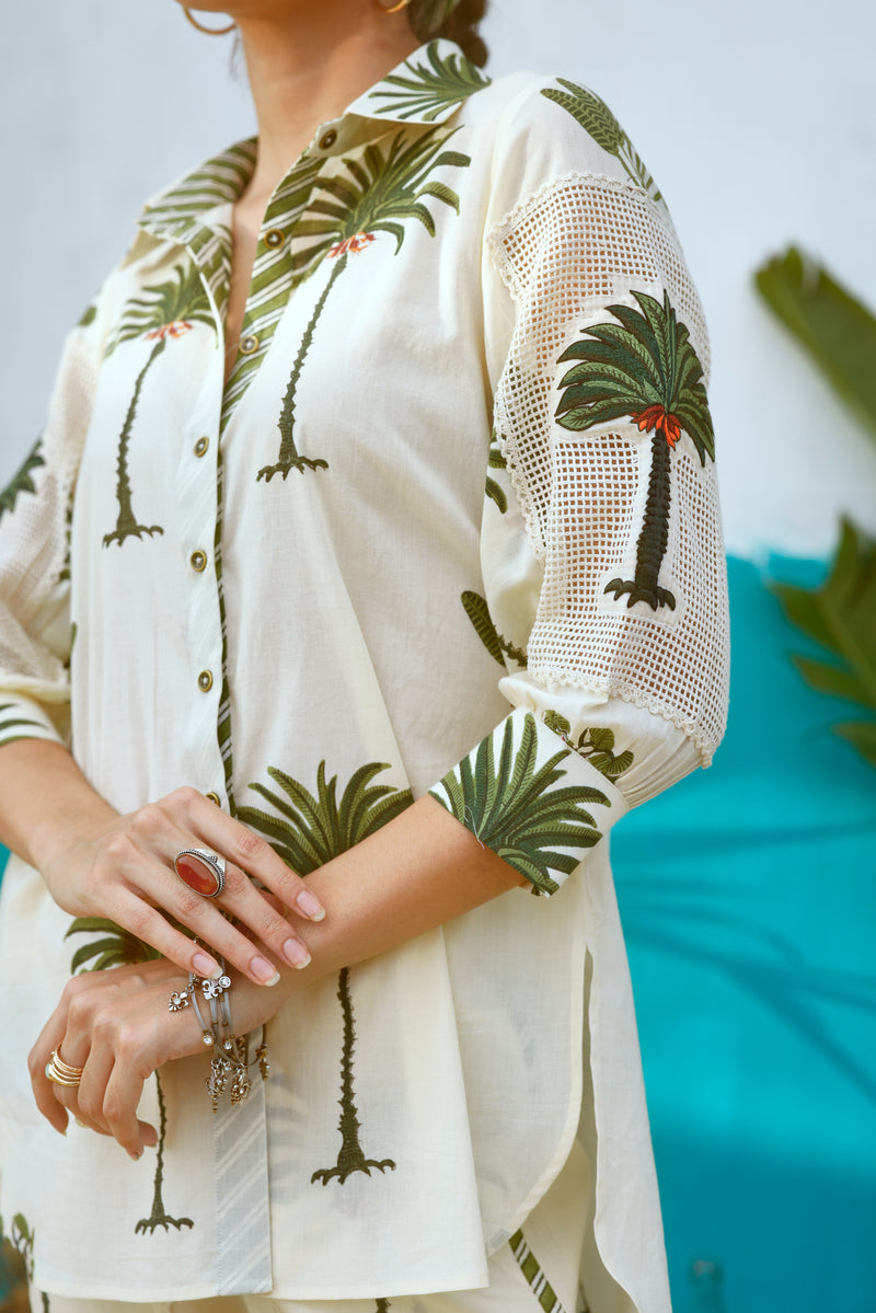 Green Palm Tree Shirt and Pant Co-ord set- Set of 2