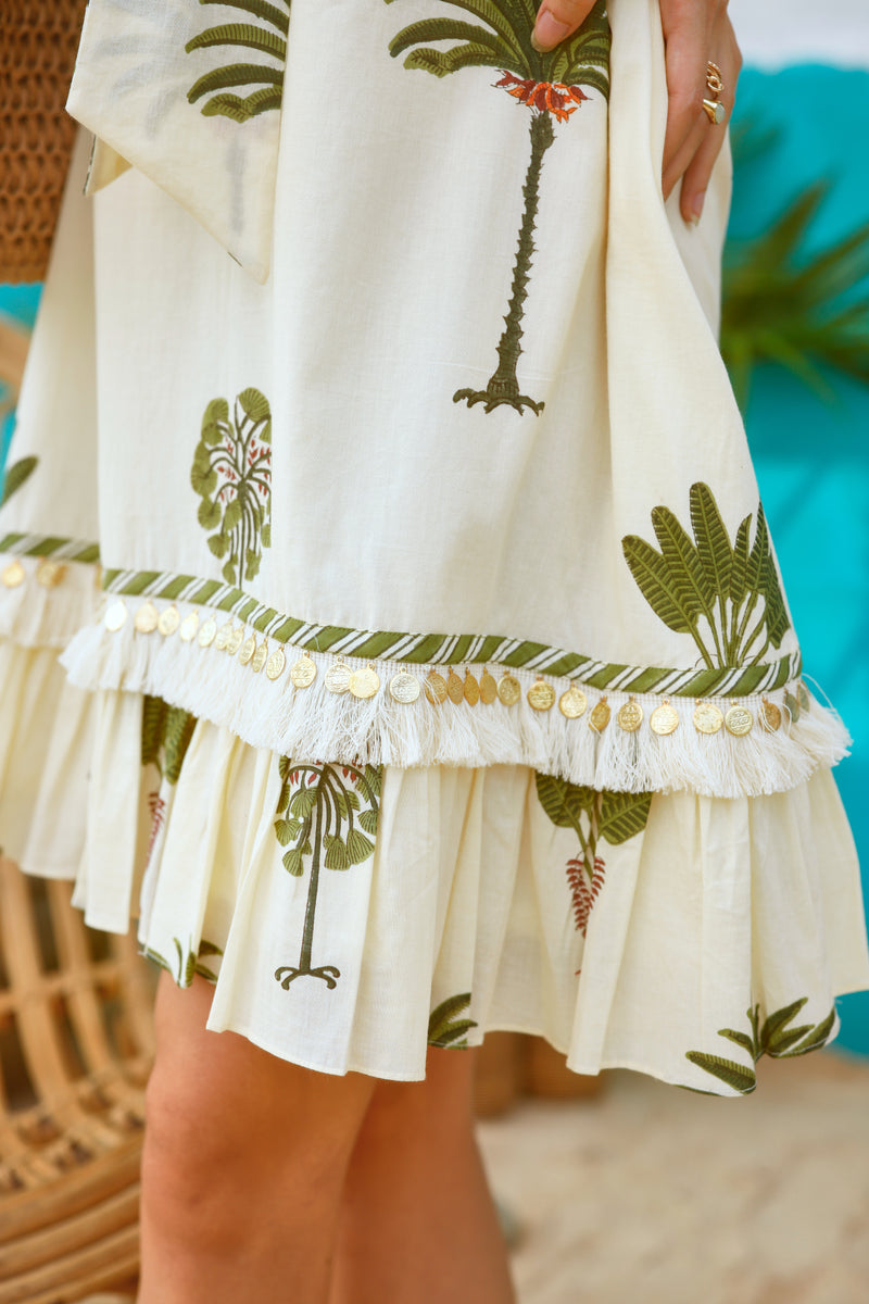 Green Palm Tree Short Ruffled Dress
