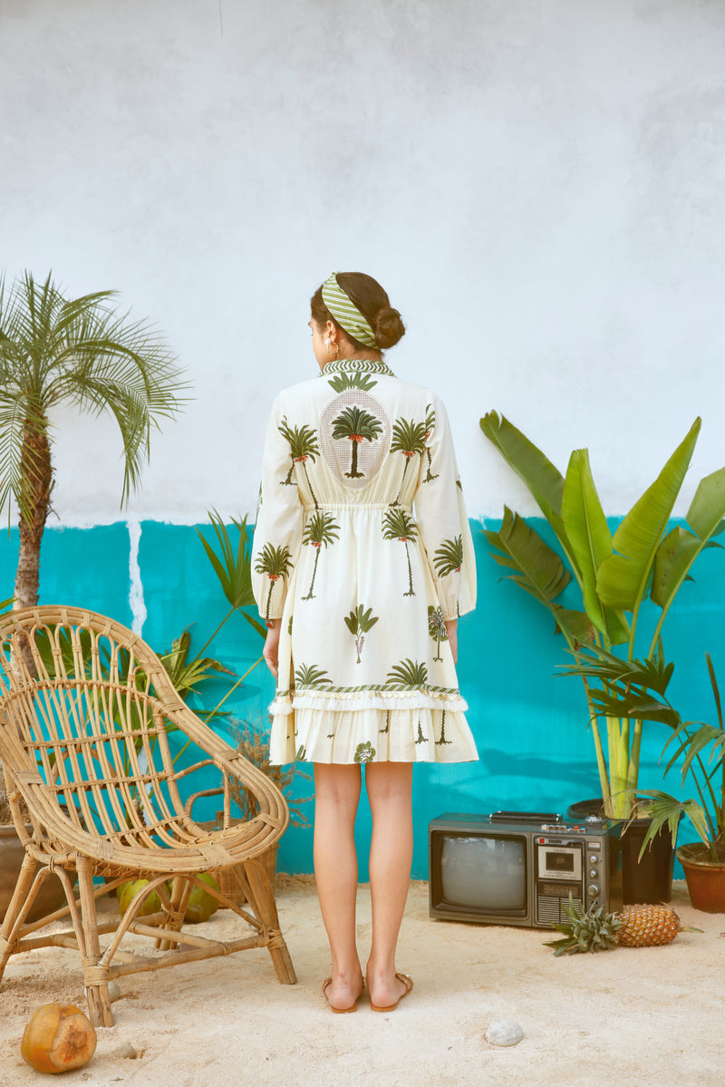 Green Palm Tree Short Ruffled Dress