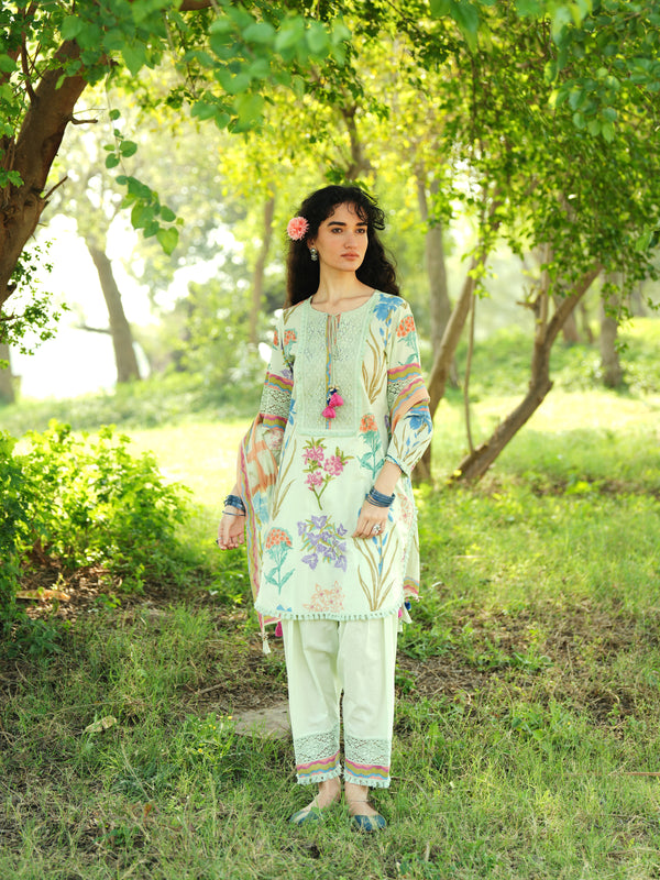 PHOOL BAGH SHORT KURTA WITH SALWAR AND STOLE- SET OF 3