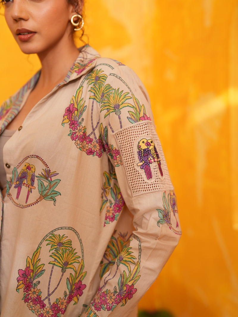 DUSTY LILAC PALM PARADISE SHIRT AND PANT CO-ORD SET - SET OF 2
