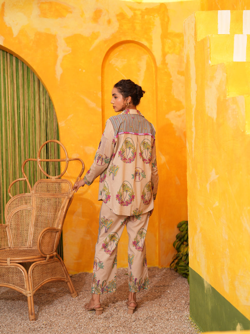 DUSTY LILAC PALM PARADISE SHIRT AND PANT CO-ORD SET - SET OF 2