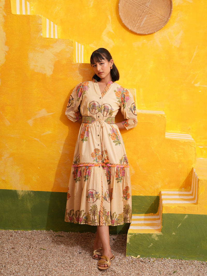 CORAL PEACH TROPICAL BLOOM LONG DRESS SET - SET OF 2