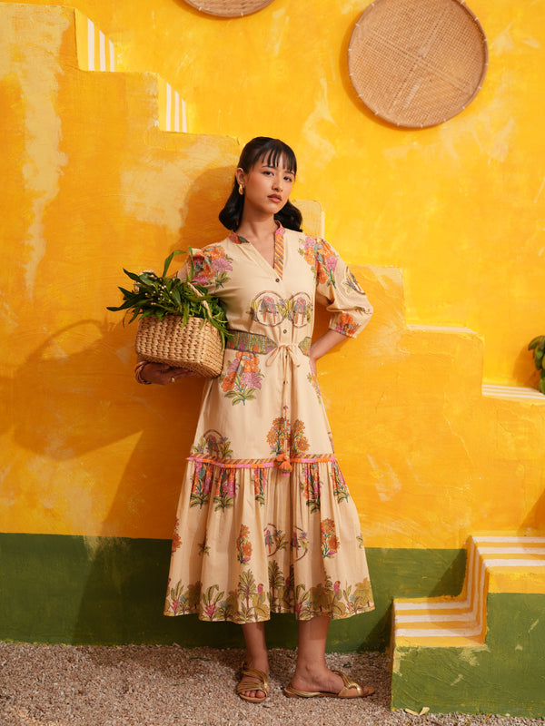 CORAL PEACH TROPICAL BLOOM LONG DRESS SET - SET OF 2