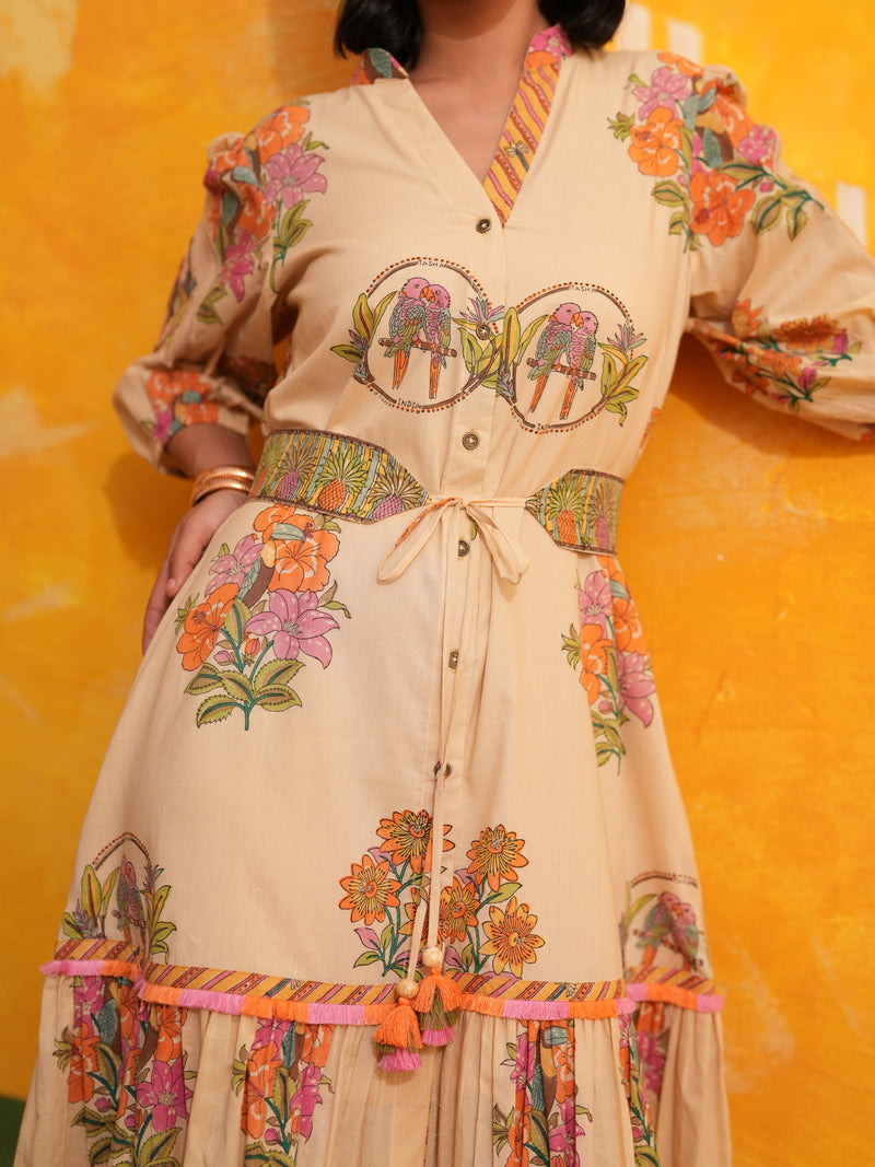 CORAL PEACH TROPICAL BLOOM LONG DRESS SET - SET OF 2