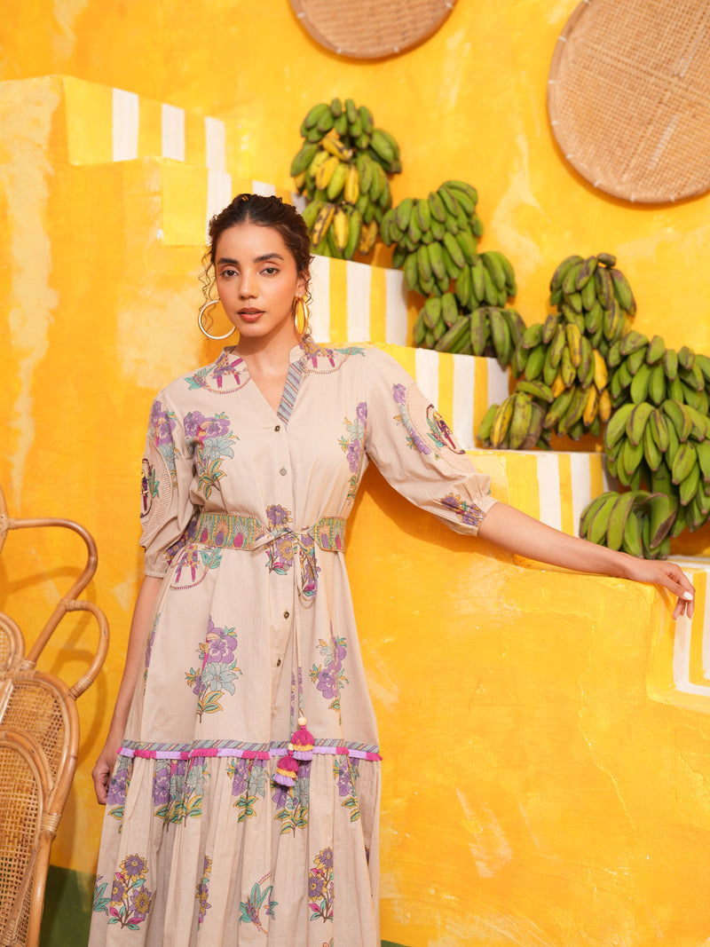 DUSTY LILAC TROPICAL BLOOM LONG DRESS SET - SET OF 2