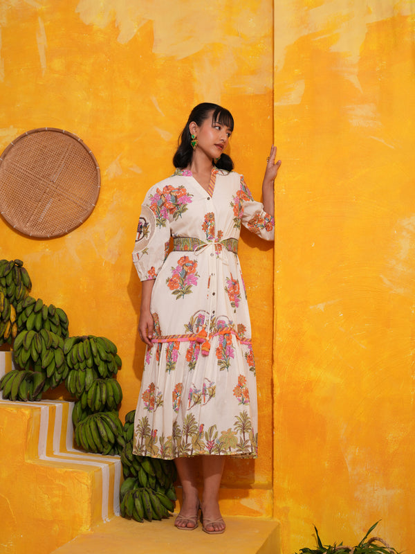 OFF WHITE TROPICAL BLOOM LONG DRESS SET - SET OF 2