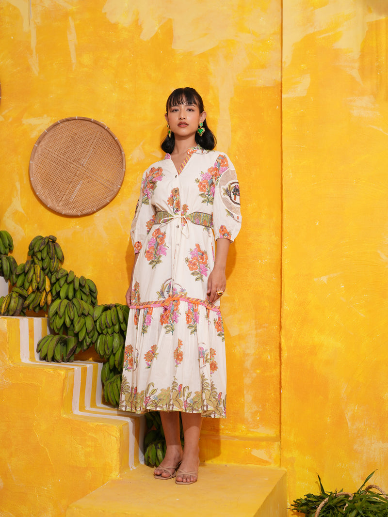 OFF WHITE TROPICAL BLOOM LONG DRESS SET - SET OF 2