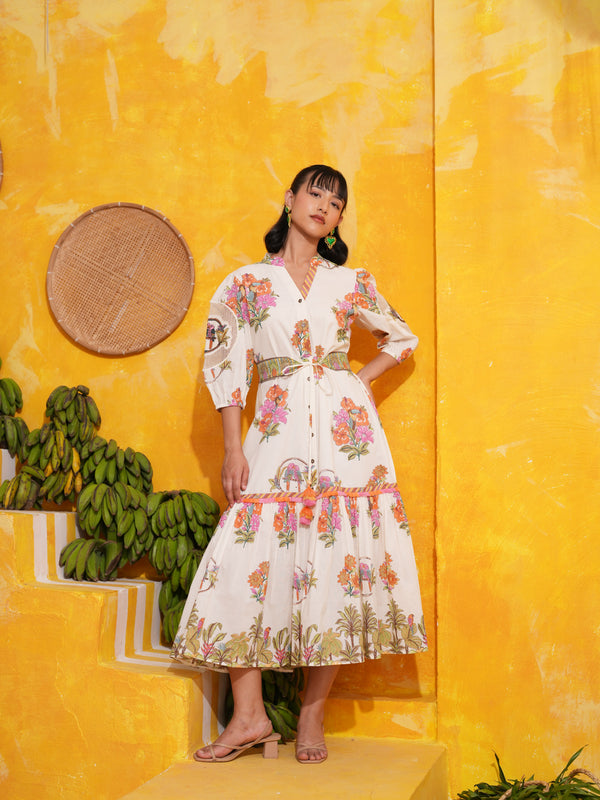 OFF WHITE TROPICAL BLOOM LONG DRESS SET - SET OF 2