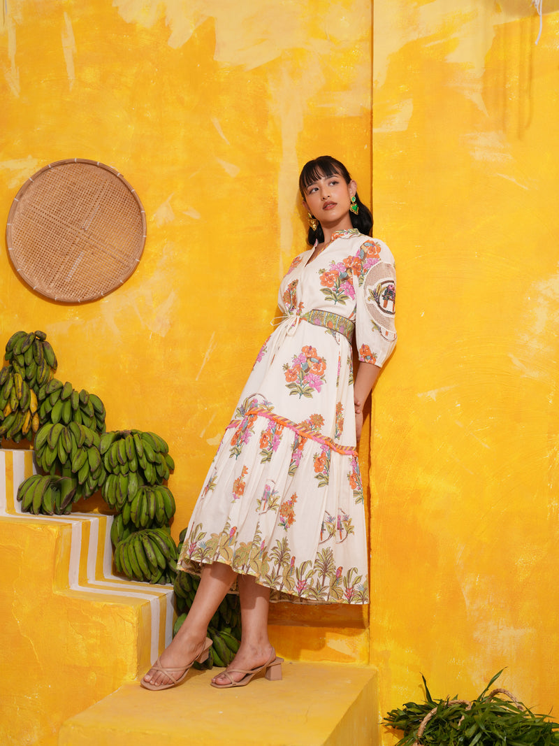 OFF WHITE TROPICAL BLOOM LONG DRESS SET - SET OF 2