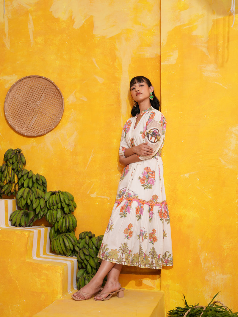 OFF WHITE TROPICAL BLOOM LONG DRESS SET - SET OF 2