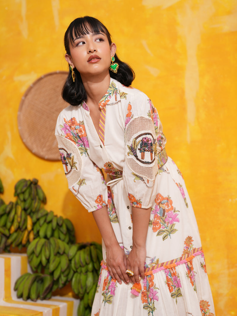 OFF WHITE TROPICAL BLOOM LONG DRESS SET - SET OF 2