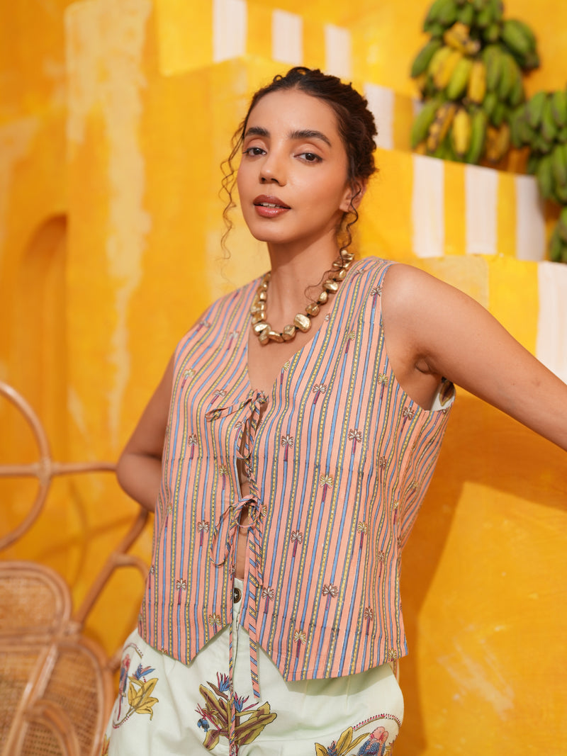 COOL MINT PALM PARADISE STRIPED VEST JACKET