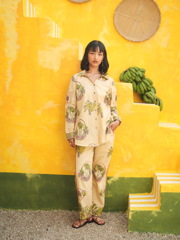 CORAL PEACH PALM PARADISE SHIRT AND PANT CO-ORD SET - SET OF 2
