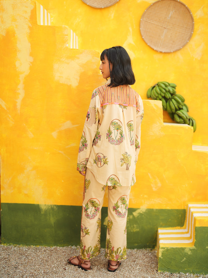 CORAL PEACH PALM PARADISE SHIRT AND PANT CO-ORD SET - SET OF 2