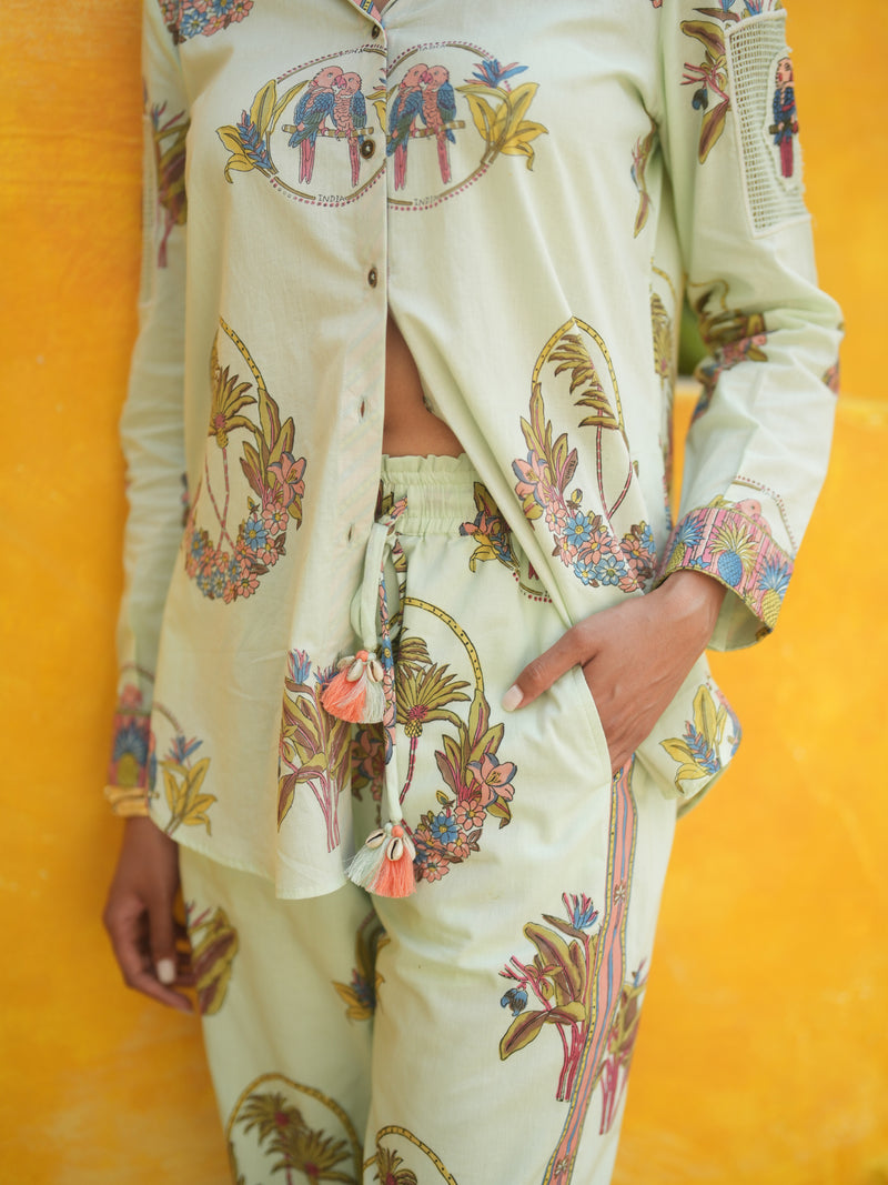COOL MINT PALM PARADISE SHIRT AND PANT CO-ORD SET - SET OF 2