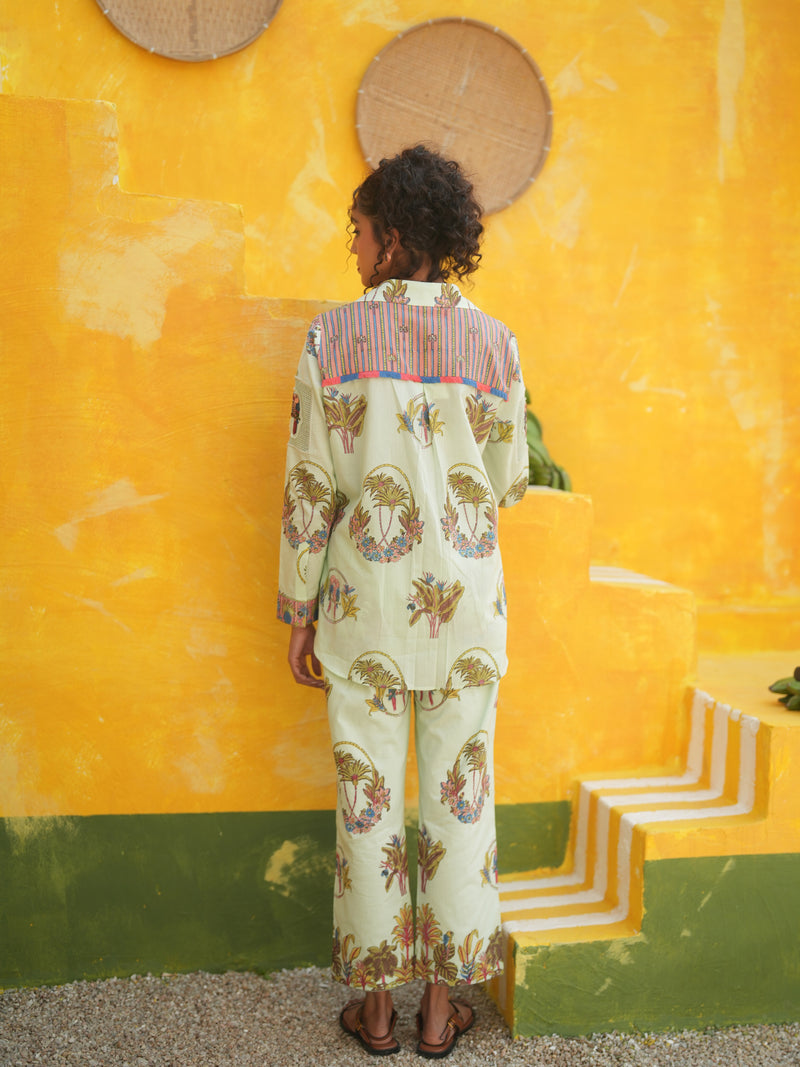 COOL MINT PALM PARADISE SHIRT AND PANT CO-ORD SET - SET OF 2