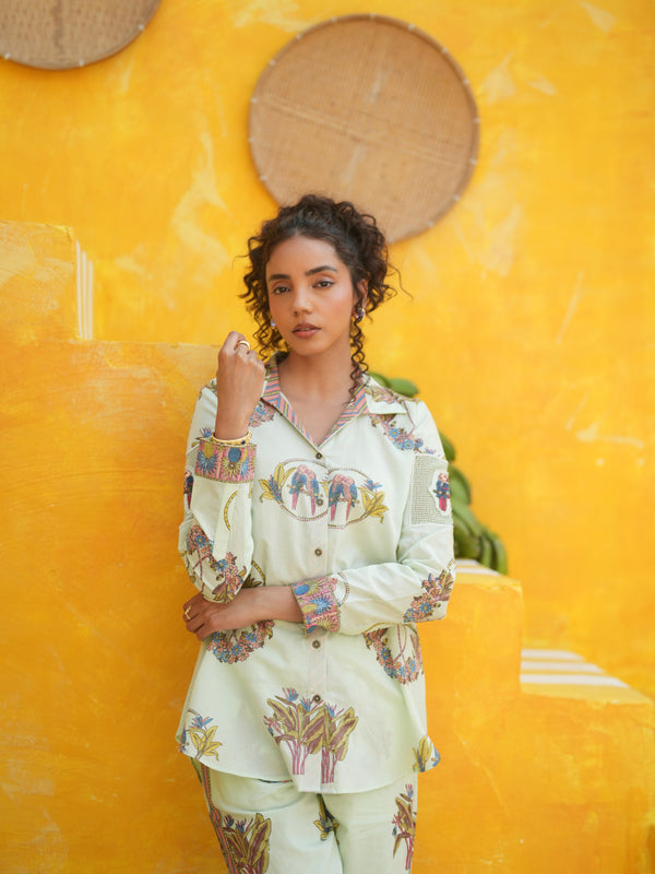 COOL MINT PALM PARADISE SHIRT AND PANT CO-ORD SET - SET OF 2