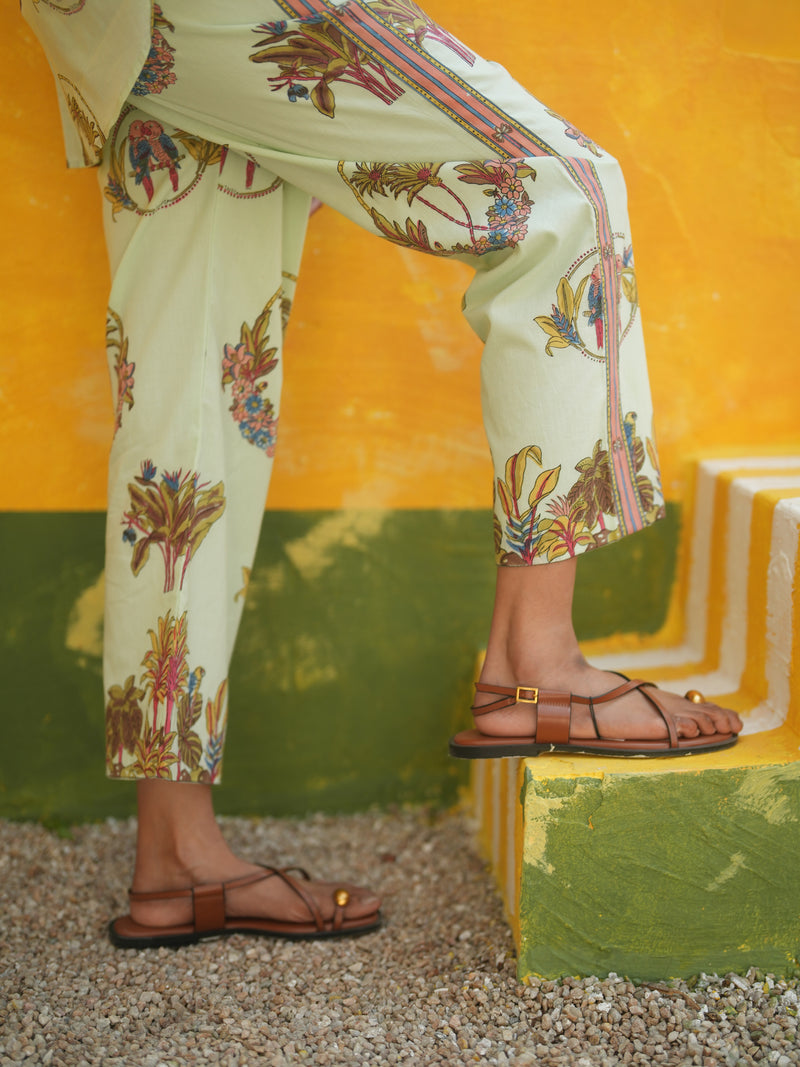 COOL MINT PALM PARADISE SHIRT AND PANT CO-ORD SET - SET OF 2