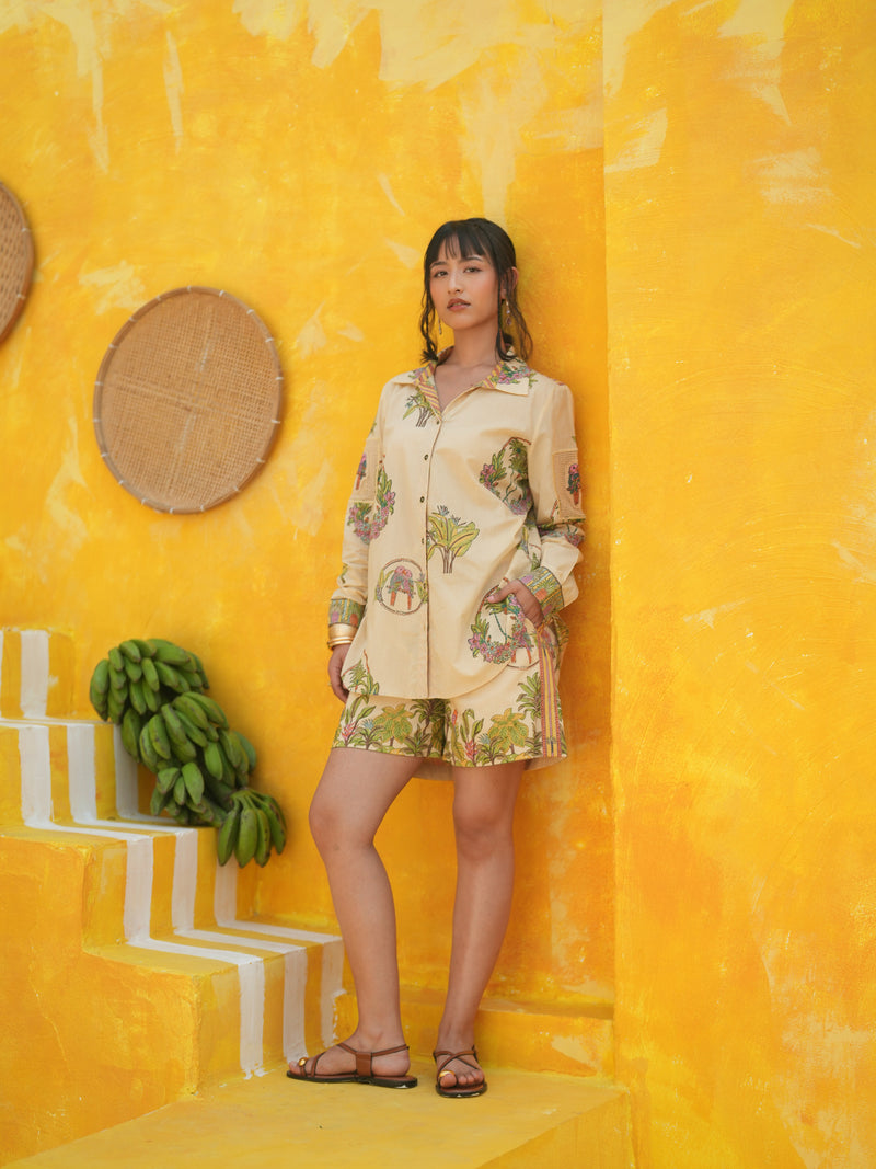 CORAL PEACH PALM PARADISE SHIRT AND SHORTS CO-ORD SET - SET OF 2