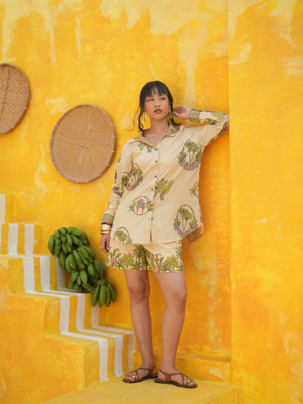 CORAL PEACH PALM PARADISE SHIRT AND SHORTS CO-ORD SET - SET OF 2