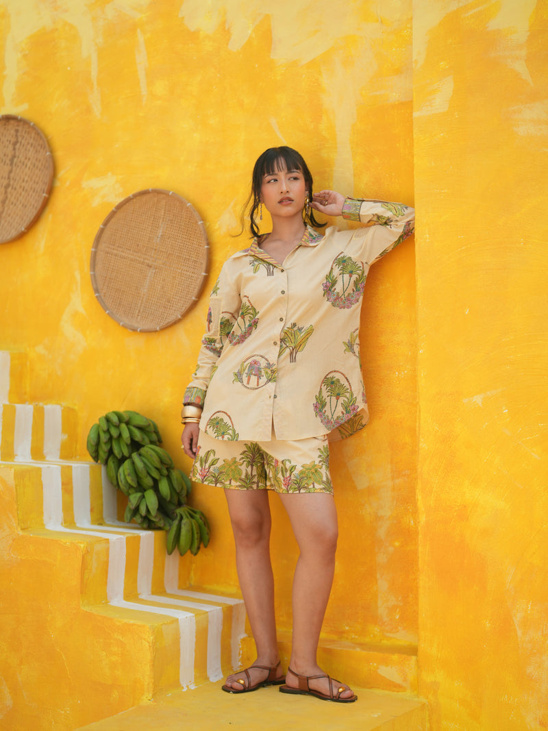 CORAL PEACH PALM PARADISE SHIRT AND SHORTS CO-ORD SET - SET OF 2