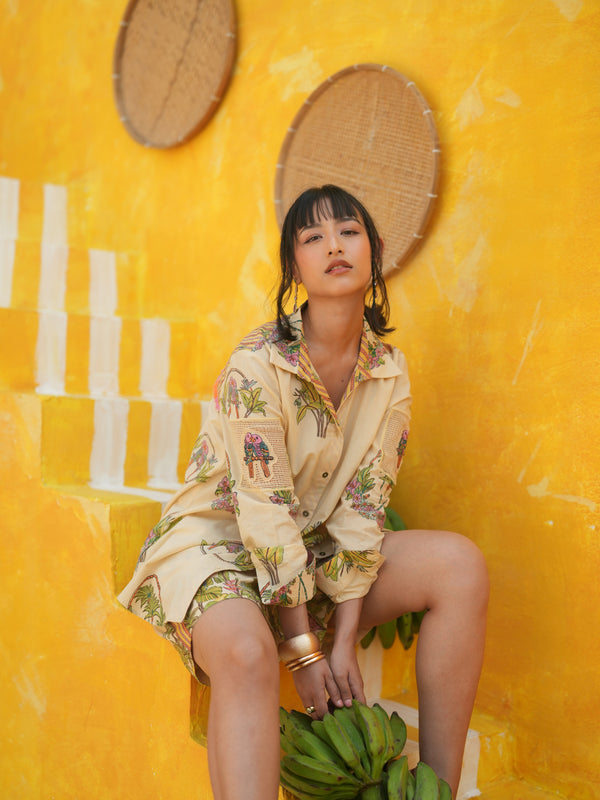 CORAL PEACH PALM PARADISE SHIRT AND SHORTS CO-ORD SET - SET OF 2
