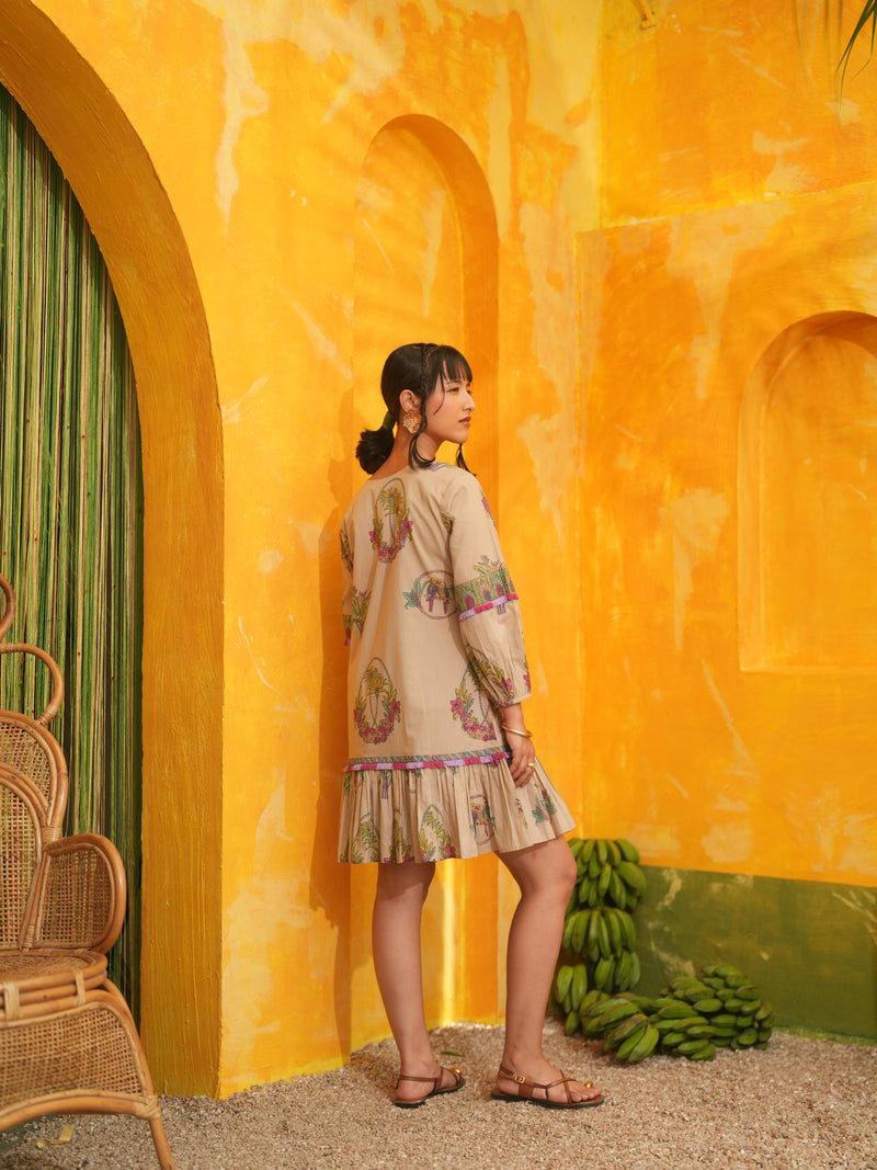 DUSTY LILAC PALM PARADISE SHORT DRESS