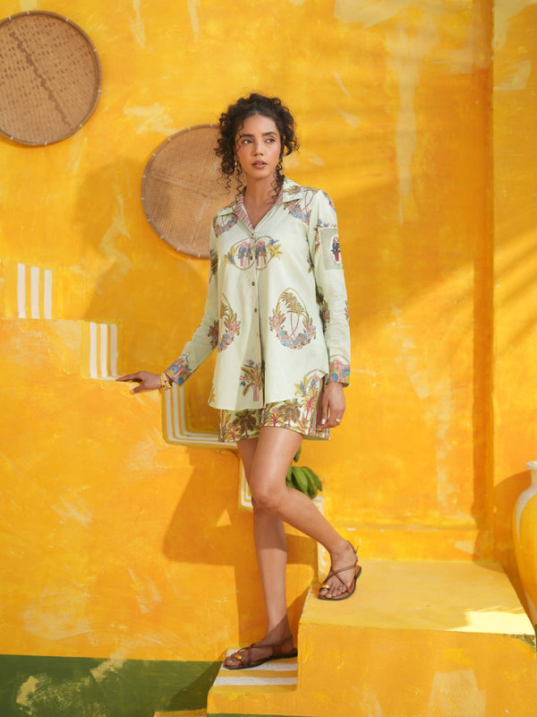 COOL MINT PALM PARADISE SHIRT AND SHORTS CO-ORD SET -  SET OF 2