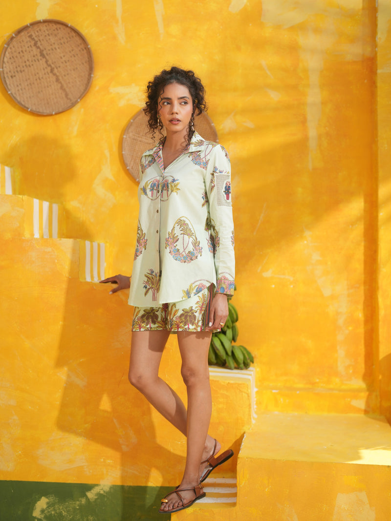 COOL MINT PALM PARADISE SHIRT AND SHORTS CO-ORD SET -  SET OF 2