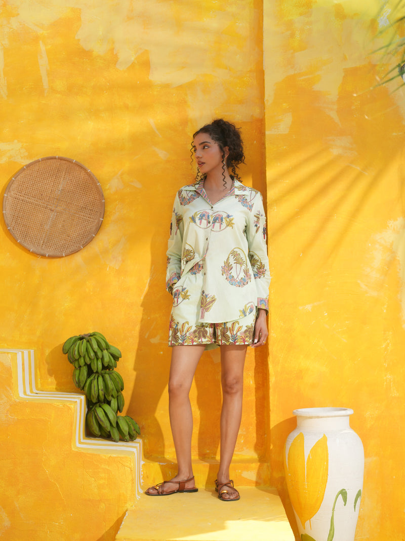 COOL MINT PALM PARADISE SHIRT AND SHORTS CO-ORD SET -  SET OF 2