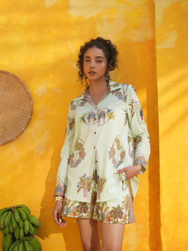 COOL MINT PALM PARADISE SHIRT AND SHORTS CO-ORD SET -  SET OF 2