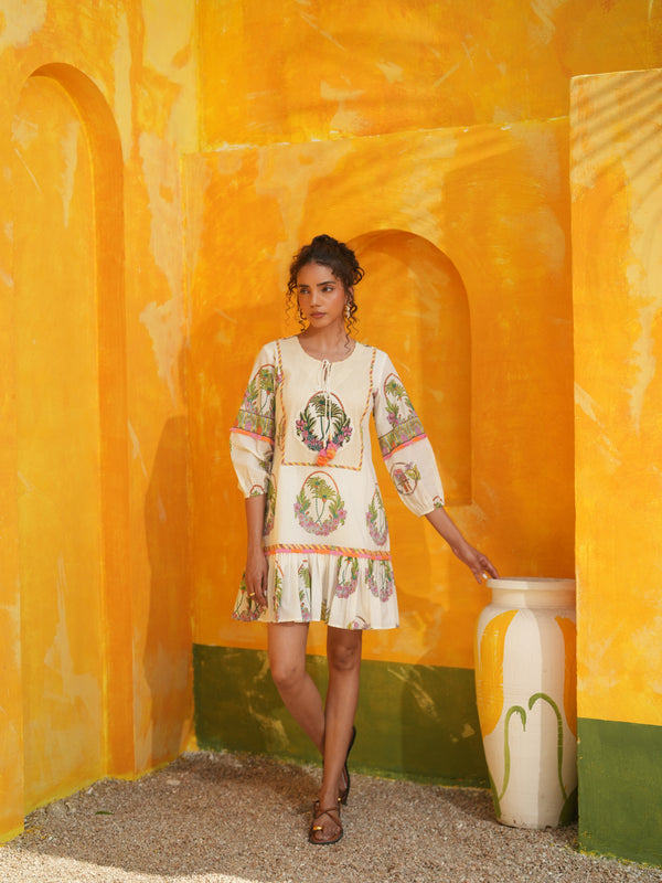 OFF WHITE PALM PARADISE SHORT DRESS