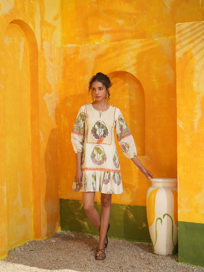 OFF WHITE PALM PARADISE SHORT DRESS