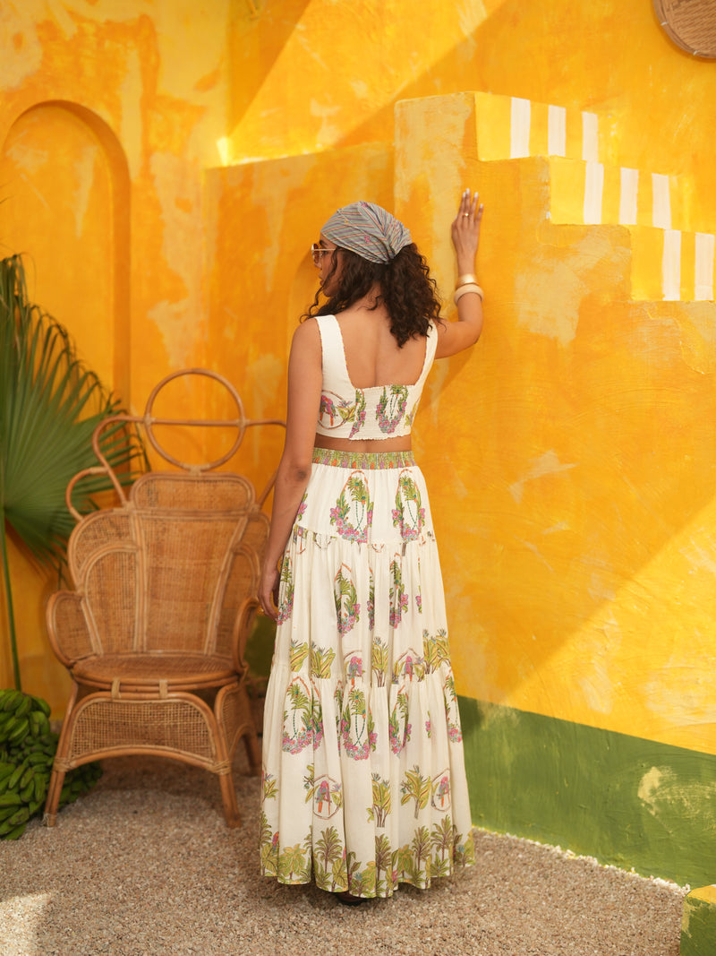 OFF WHITE PALM PARADISE SKIRT AND BLOUSE SET - SET OF 2