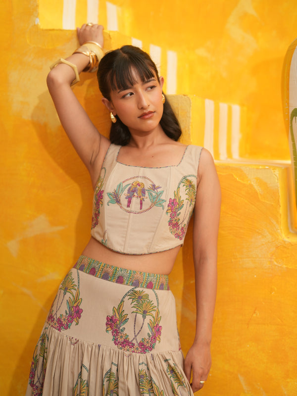 DUSTY LILAC PALM PARADISE SKIRT AND BLOUSE SET - SET OF 2