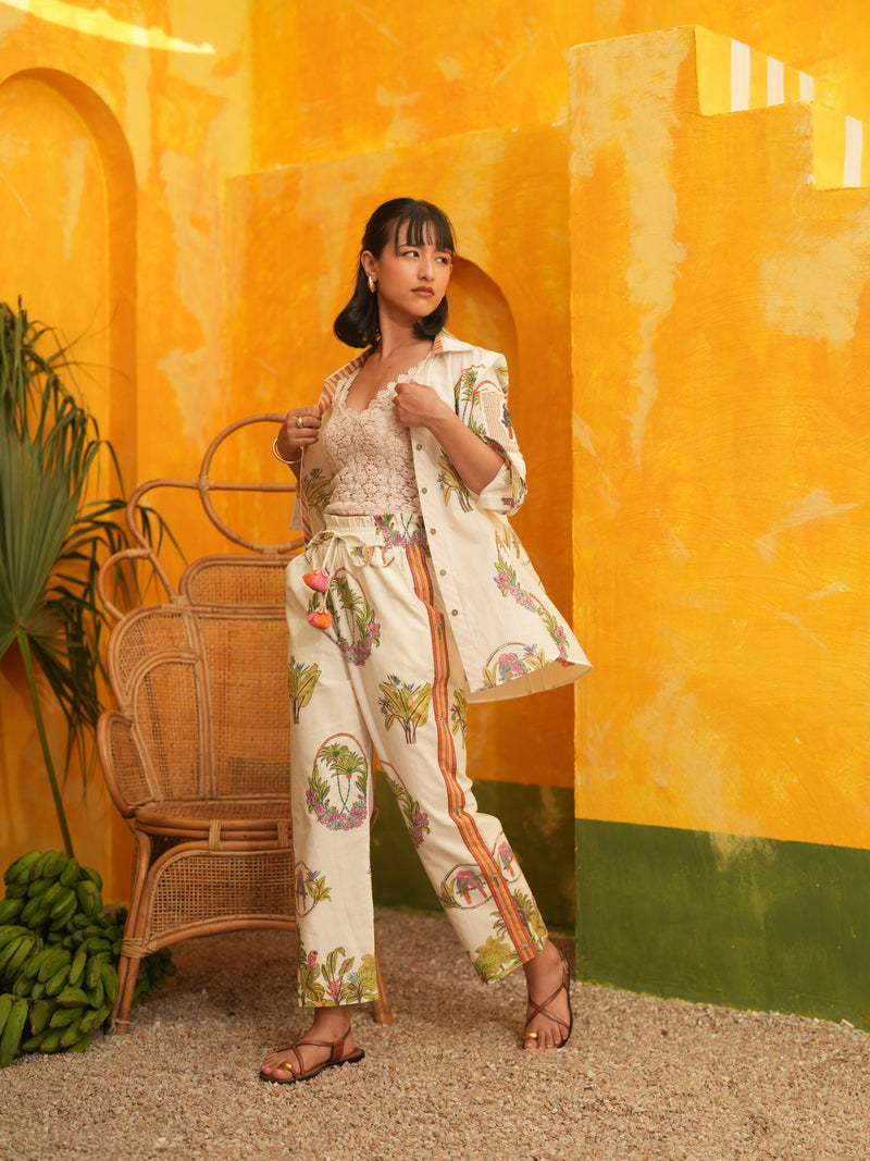 OFF WHITE PALM PARADISE SHIRT AND PANT CO-ORD SET - SET OF 2