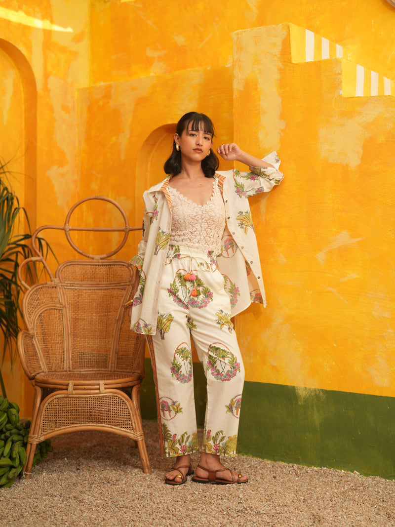 OFF WHITE PALM PARADISE SHIRT AND PANT CO-ORD SET - SET OF 2