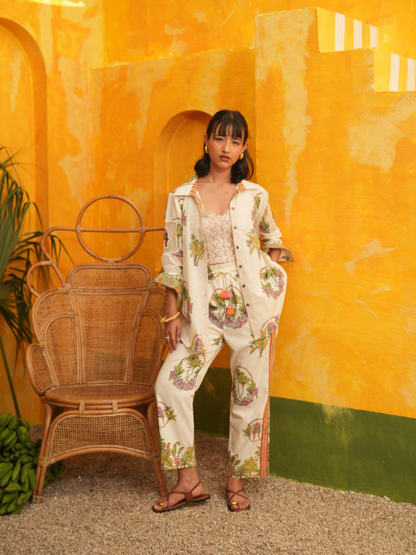 OFF WHITE PALM PARADISE SHIRT AND PANT CO-ORD SET - SET OF 2