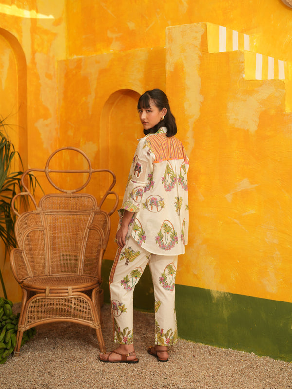 OFF WHITE PALM PARADISE SHIRT AND PANT CO-ORD SET - SET OF 2