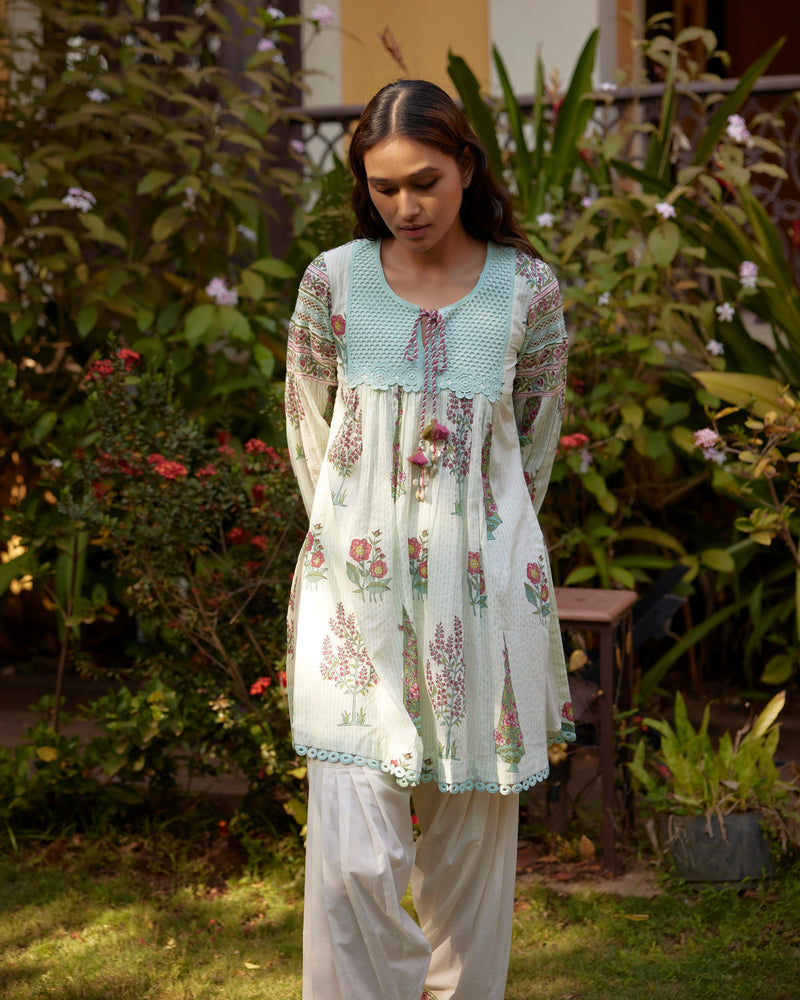 Fariha Front-gathered Short Kurta with Salwar- Set of 2 SALE