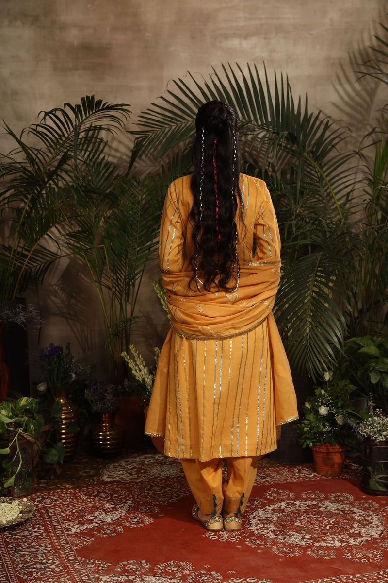 Mango Yellow A-line Kurta Set with Salwar