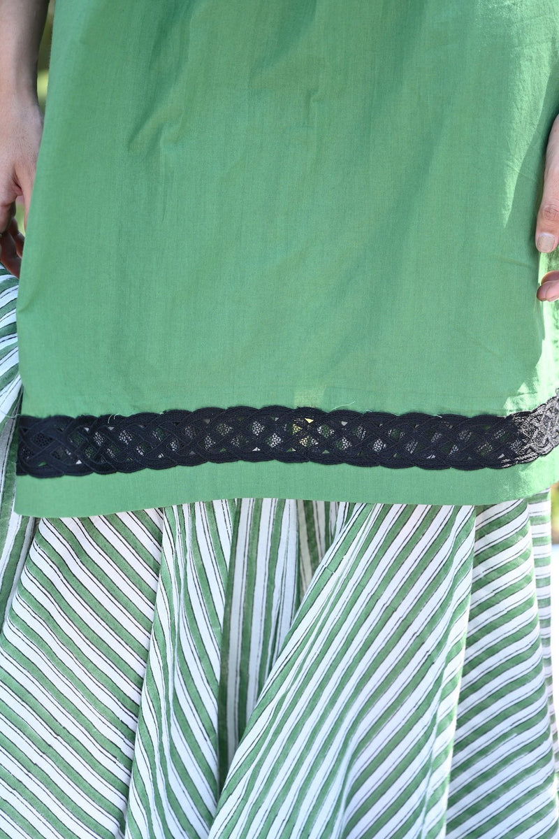 Green Kurta with Striped Gharara and Dupatta Set