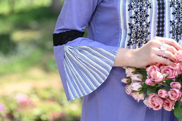 Lavender Kurta with Striped Gharara and Dupatta Set(SALE)